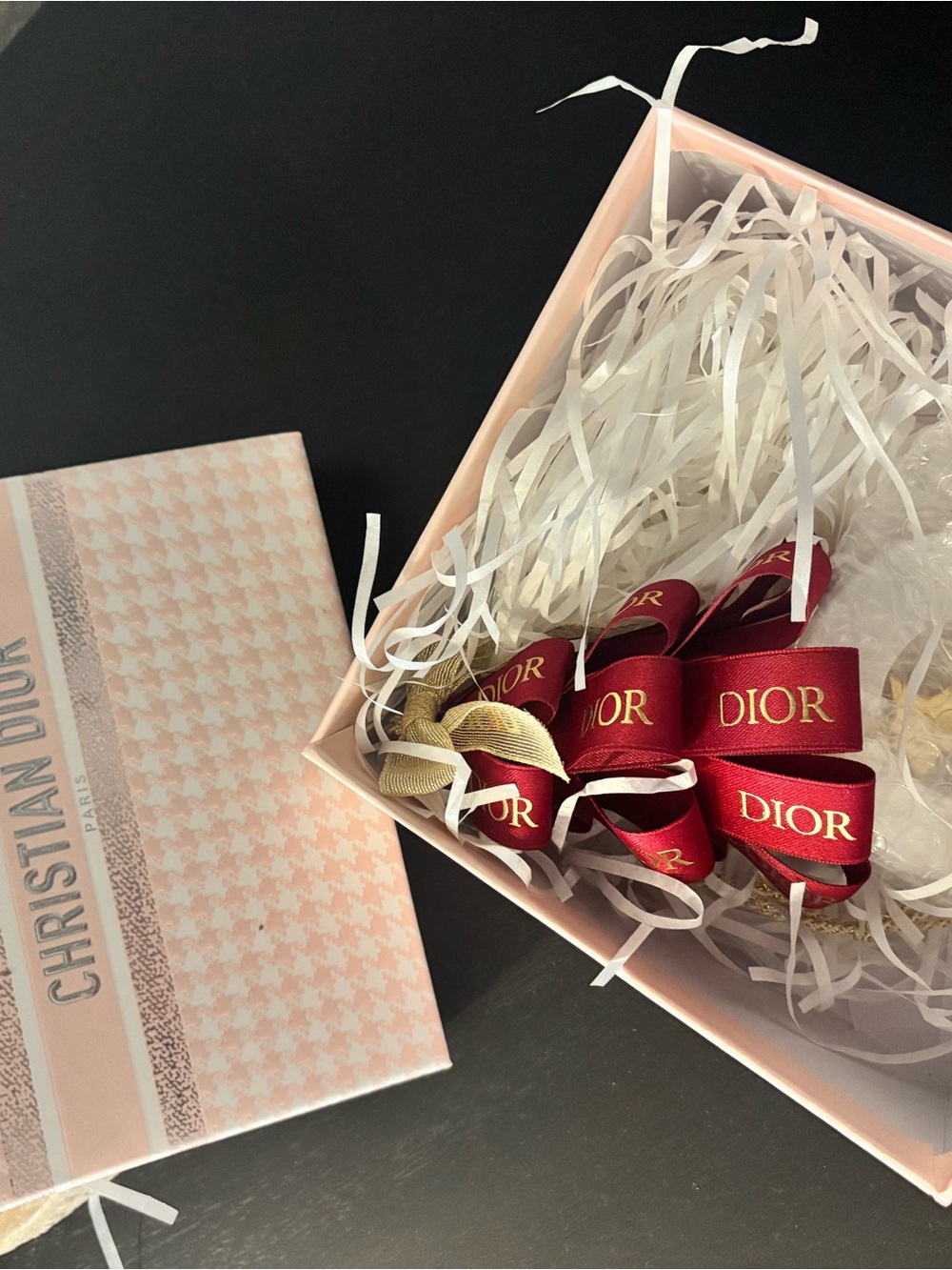 Dior Red and Gold Logo Ribbon Bows
